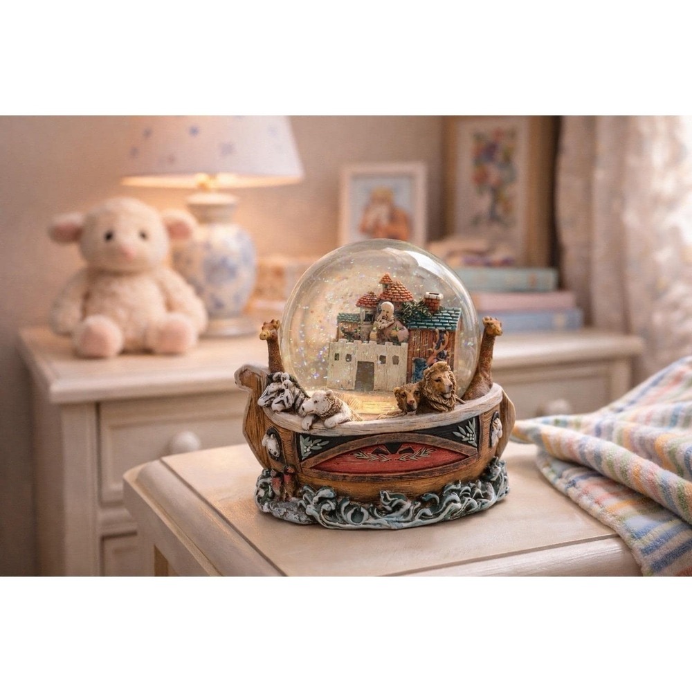 Noah's Ark Water Snow Globe Animals Elephant Giraffe Lion 2007 Roman 5"‎ Vintage